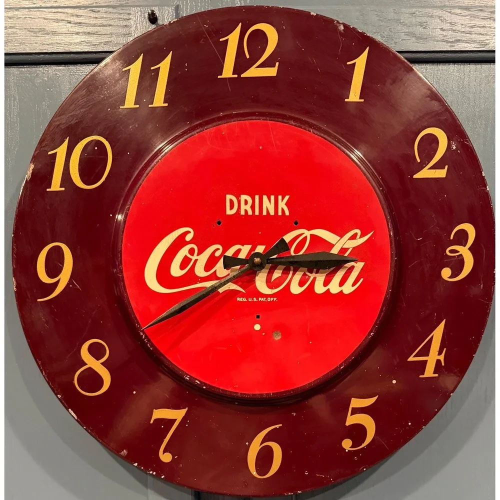 Vintage Original Art Deco Drink Coca Cola Clock 1950s Soda Sign 18" - Picture 3 of 6